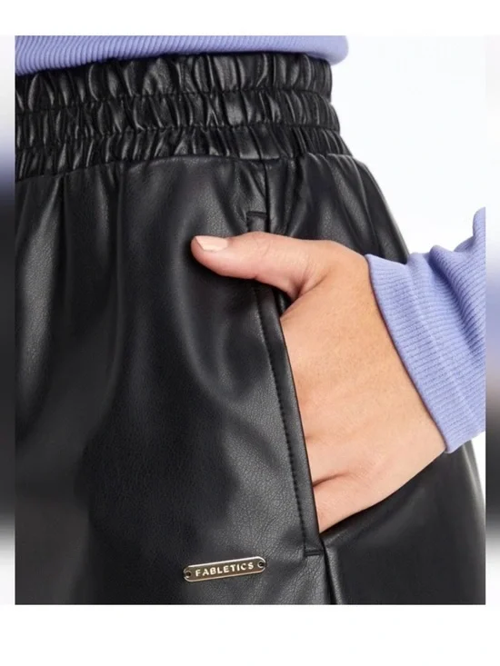 Fabletics Black Vegan Leather High-Waisted Short - Picture 2 of 8